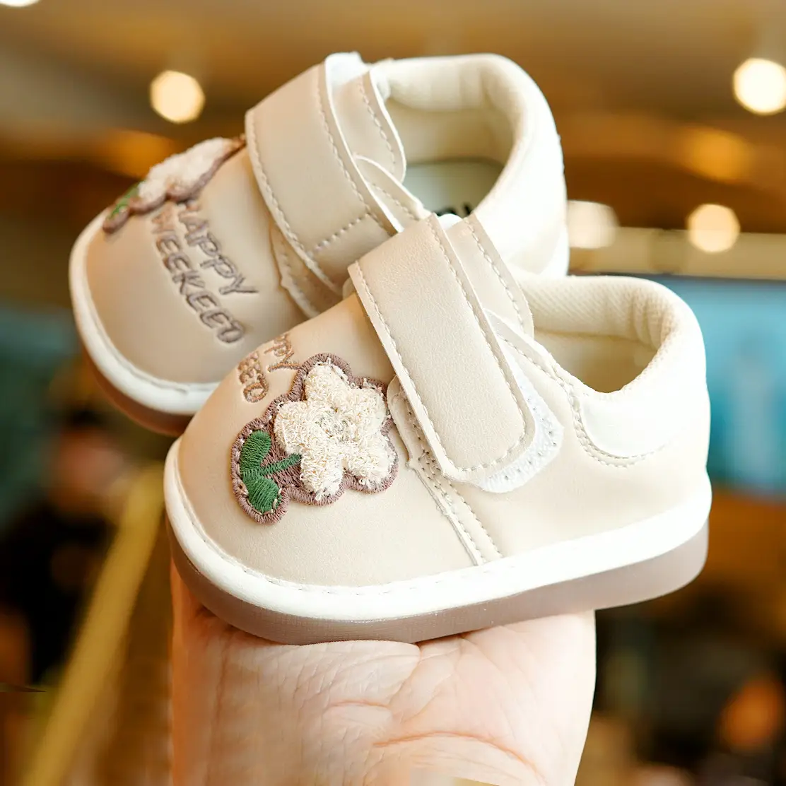 Pink Embroidered Baby Shoes for 1-2 Years Old