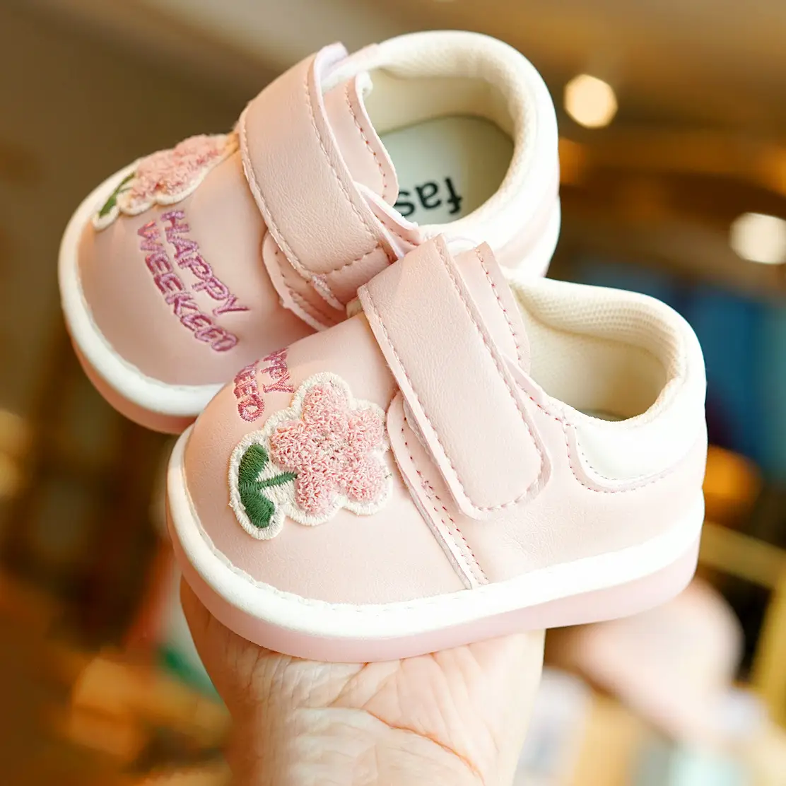 Pink Embroidered Baby Shoes for 1-2 Years Old