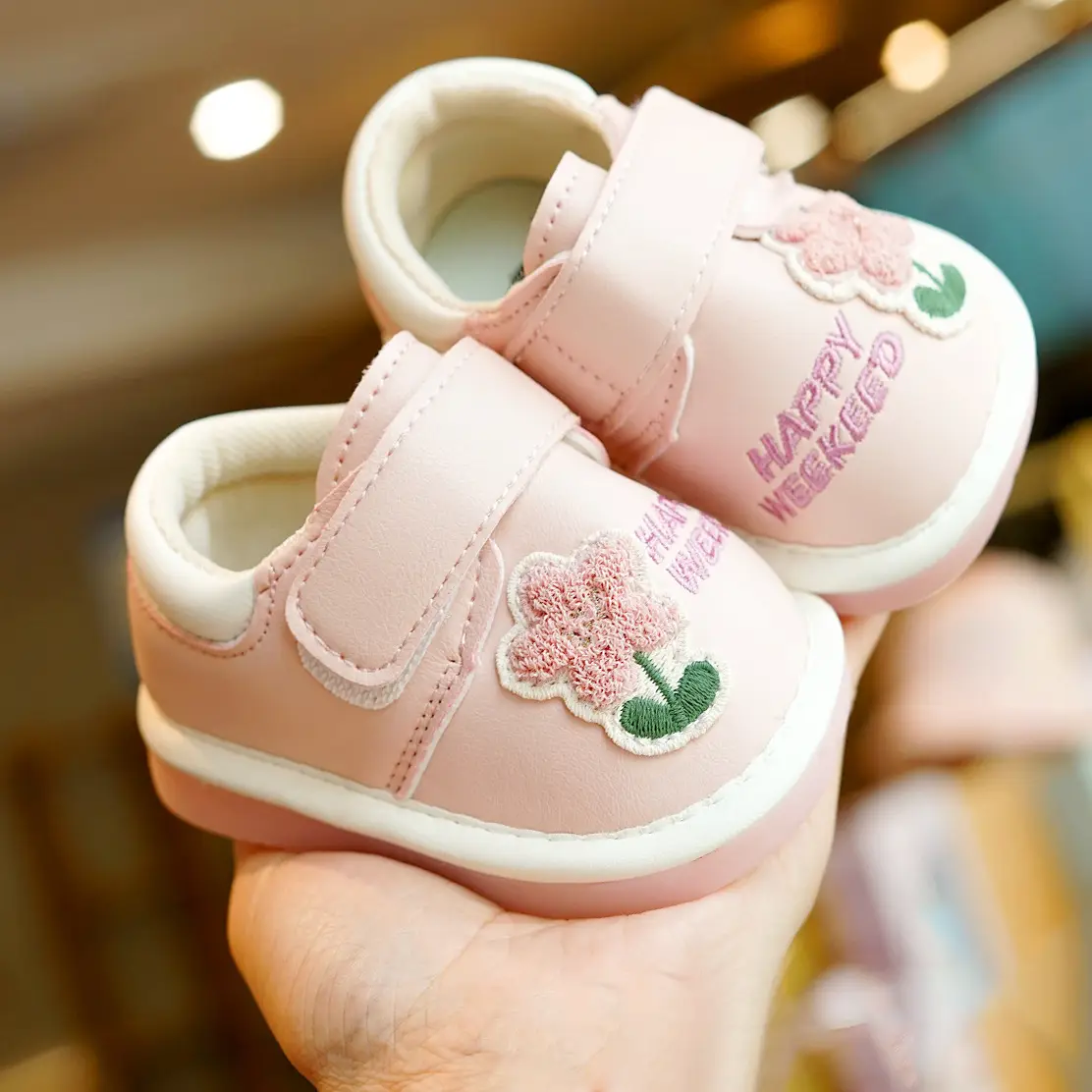 Pink Embroidered Baby Shoes for 1-2 Years Old