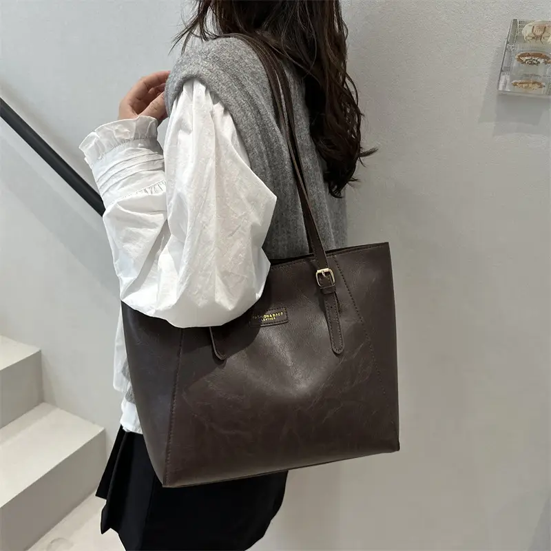 New Korean Style Brown Large Capacity Tote Bag for Women - Image 5