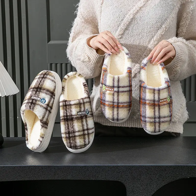Retro Plaid Cotton Slippers for Women Autumn and Winter 2025 New Indoor Household Thick-Soled Non-Slip Warm Plush Confinement Shoes - Image 17