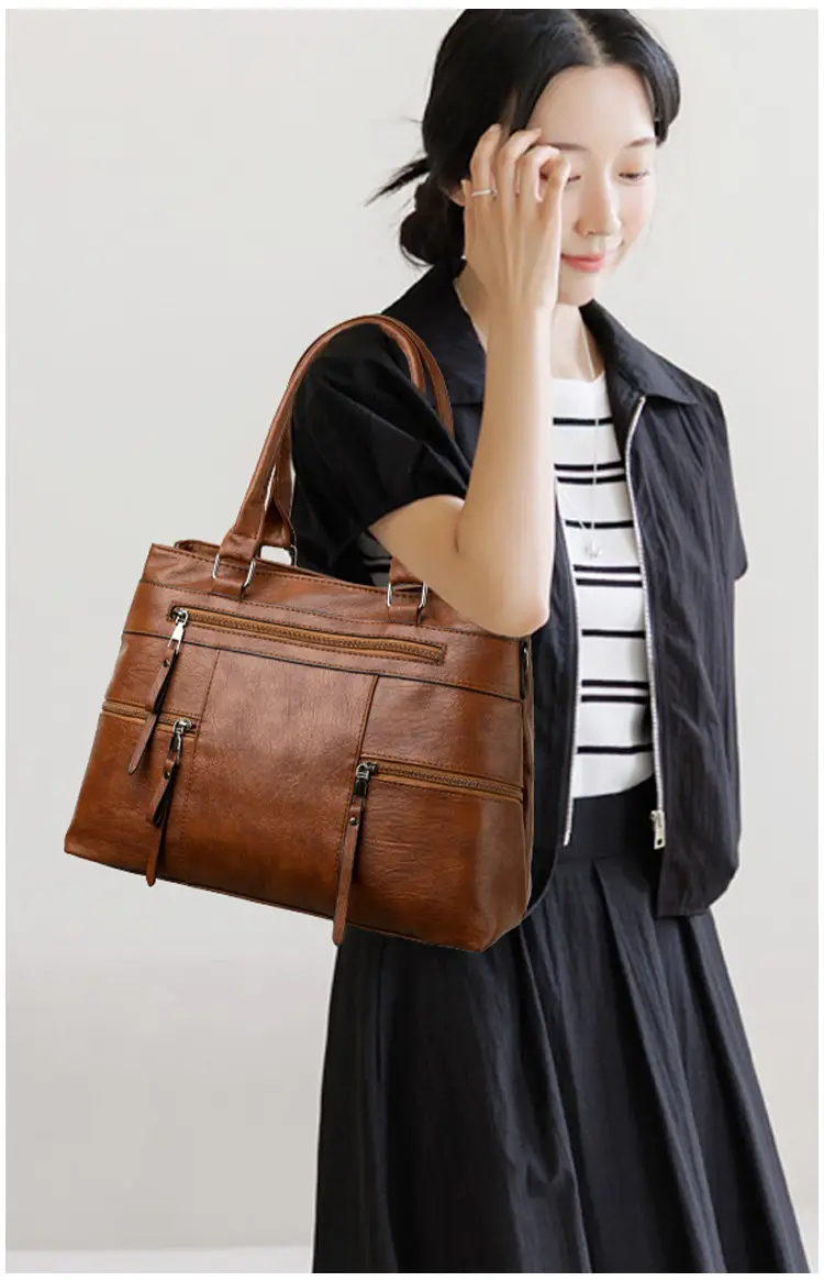 Women Crossbody Bag Brown Leather 2025 New European American Retro Style — feature 15