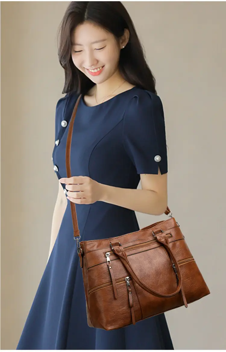 Women Crossbody Bag Brown Leather 2025 New European American Retro Style — feature 18