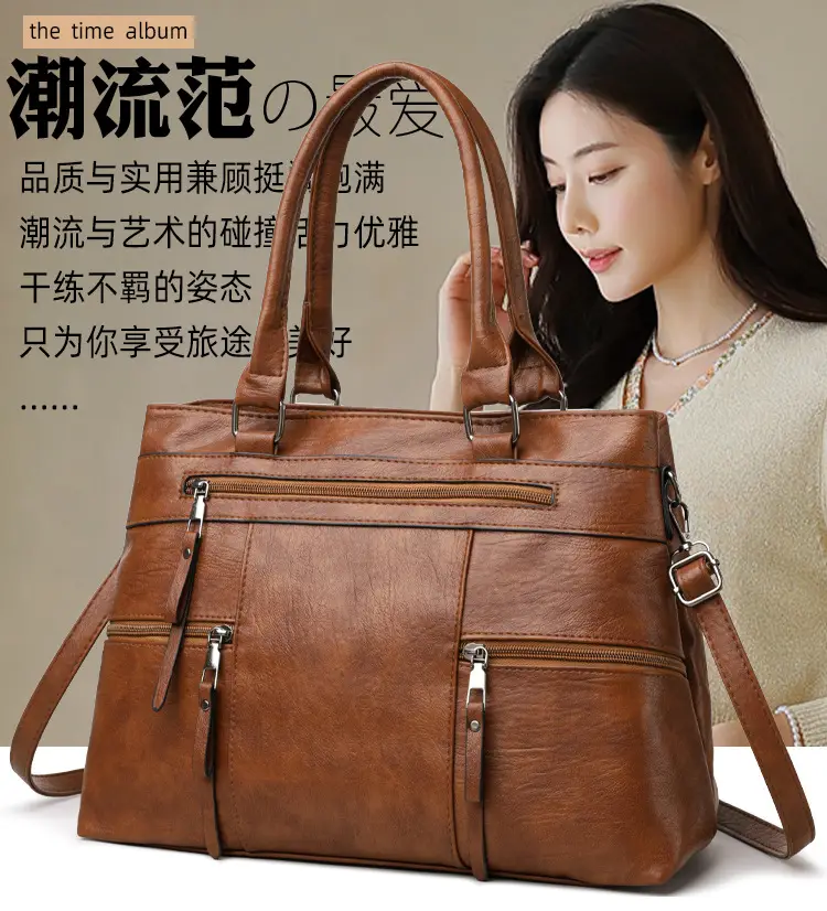 Women Crossbody Bag Brown Leather 2025 New European American Retro Style — feature 3
