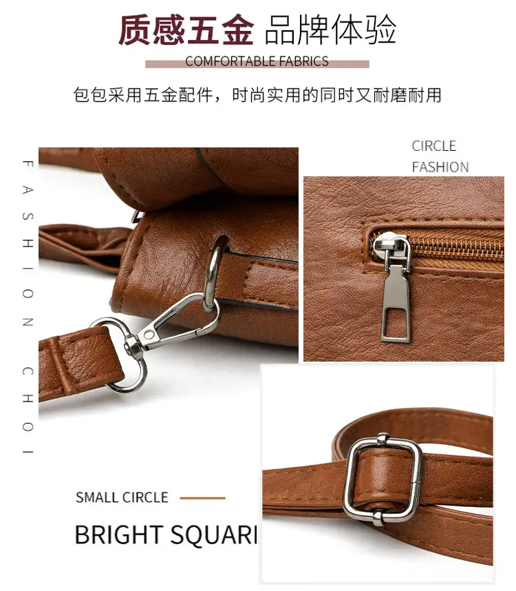 Women Crossbody Bag Brown Leather 2025 New European American Retro Style — feature 5
