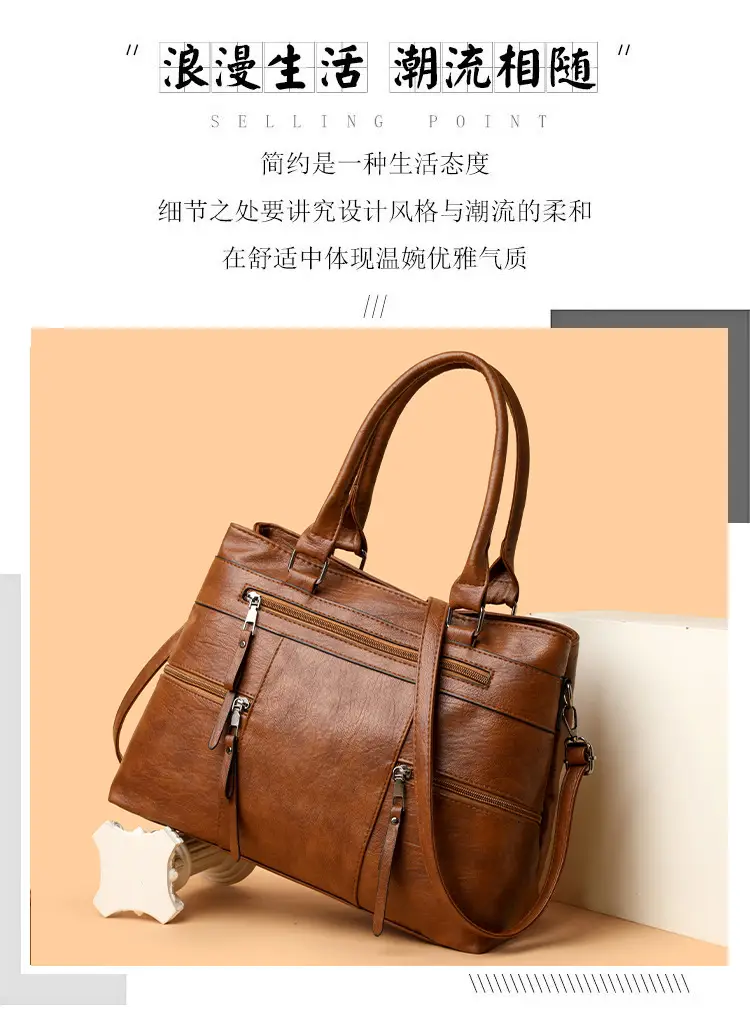 Women Crossbody Bag Brown Leather 2025 New European American Retro Style — feature 6