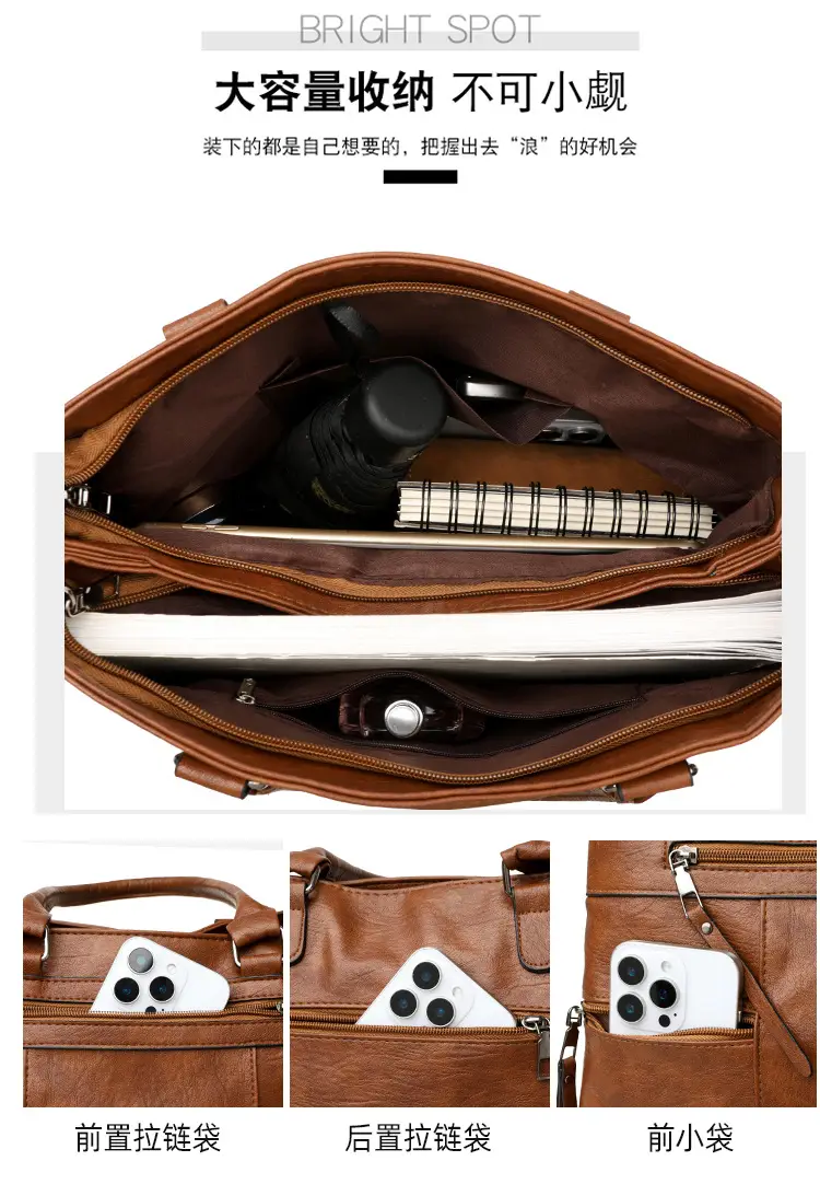 Women Crossbody Bag Brown Leather 2025 New European American Retro Style — feature 9