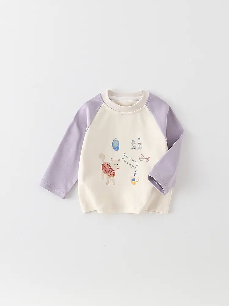 Boys Long Sleeve Cartoon T-Shirt Cream Lavender 2026 - Image 3