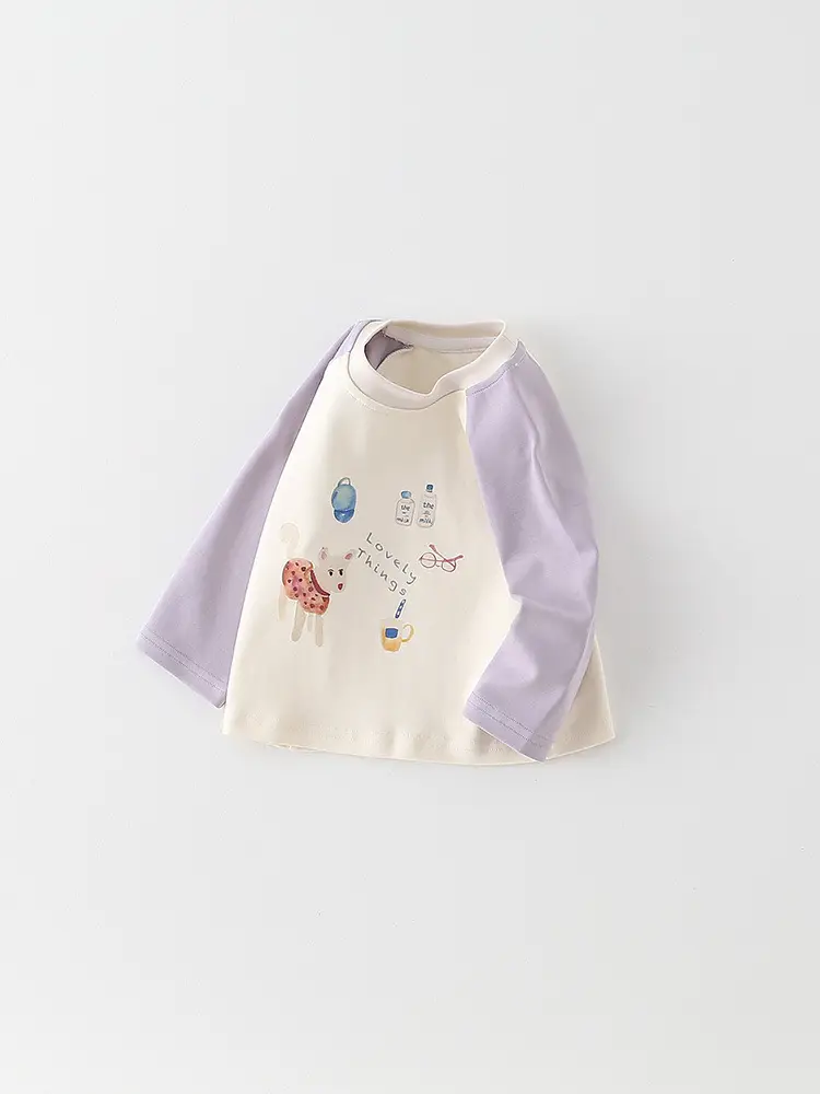 Boys Long Sleeve Cartoon T-Shirt Cream Lavender 2026 - Image 5
