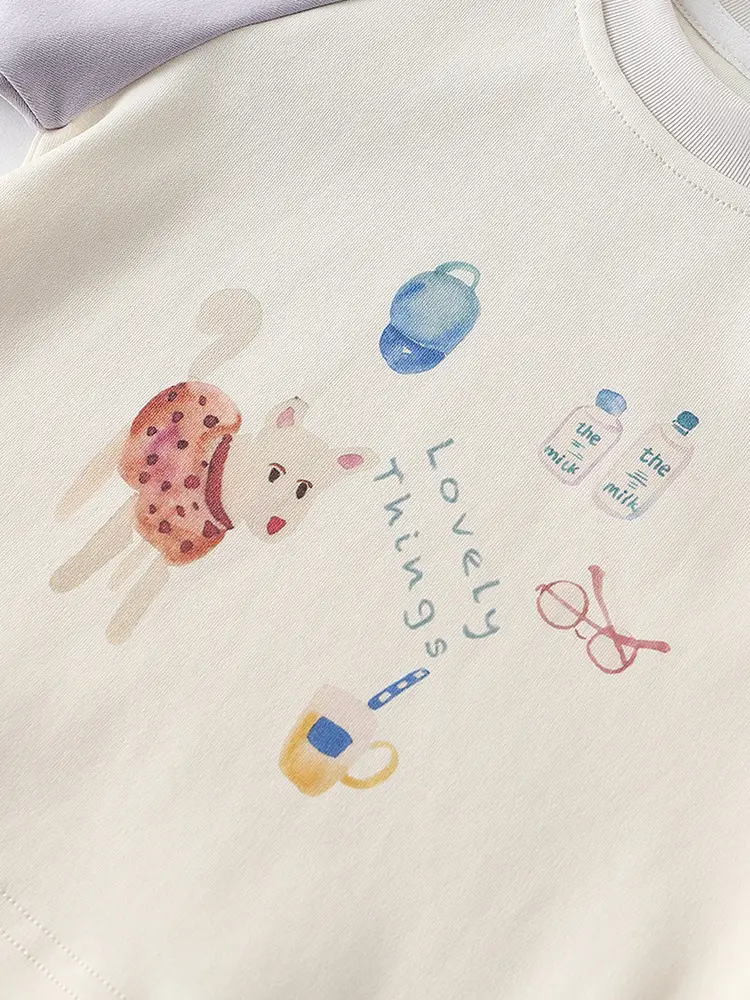 Boys Long Sleeve Cartoon T-Shirt Cream Lavender 2026 - Image 6