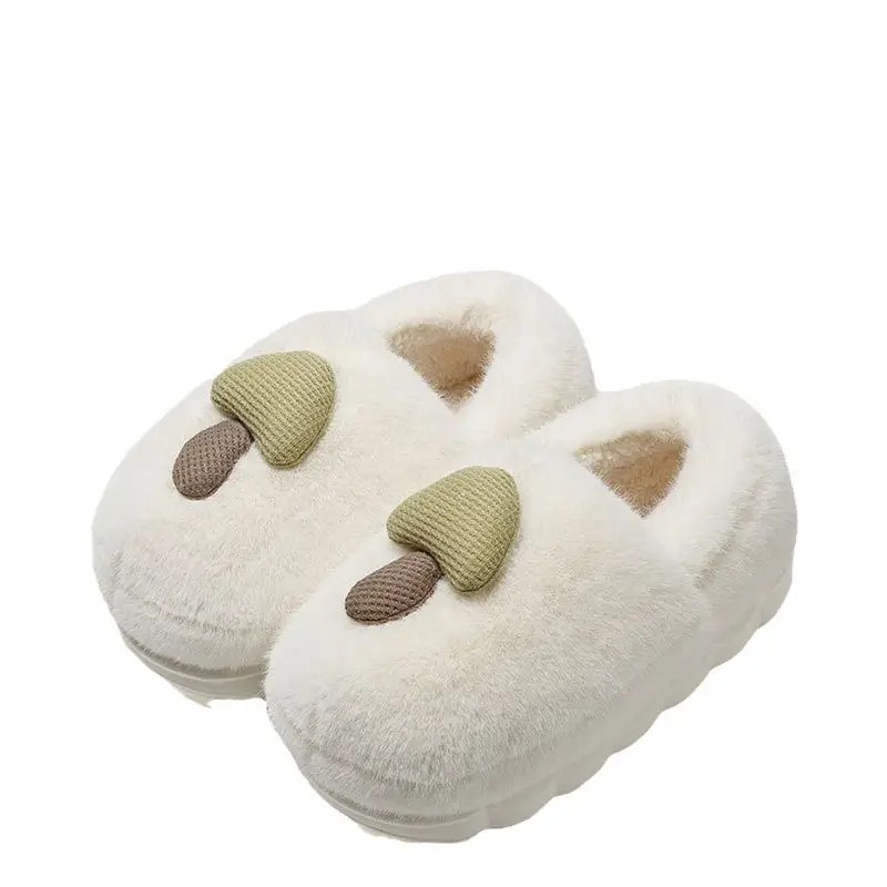 Autumn and Winter Mushroom Cotton Slippers for Female Couples Thickeneded Indoor Home Non-Slip Cartoon Bag Heel Furry Slippers - Image 11