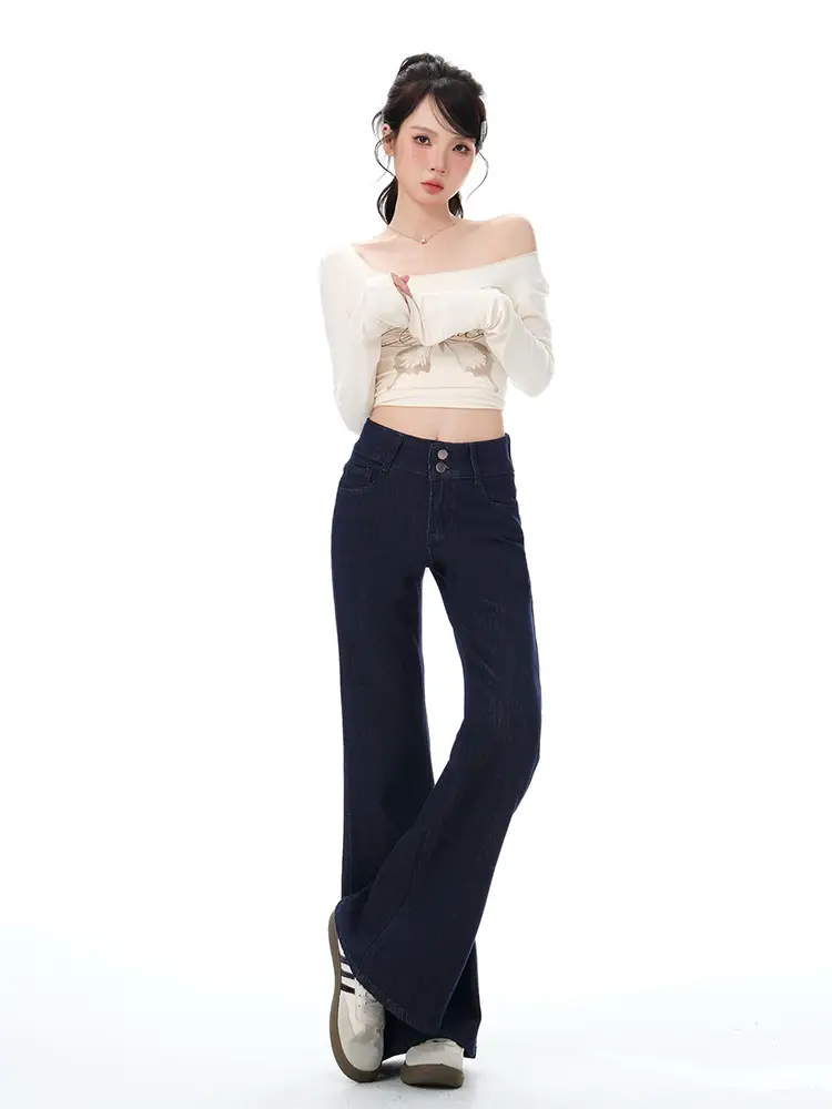Dark Blue Micro-Flared Jeans for Women 2025