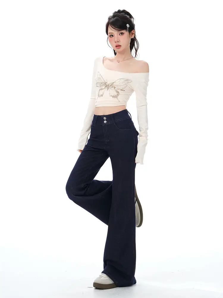 Dark Blue Micro-Flared Jeans for Women 2025