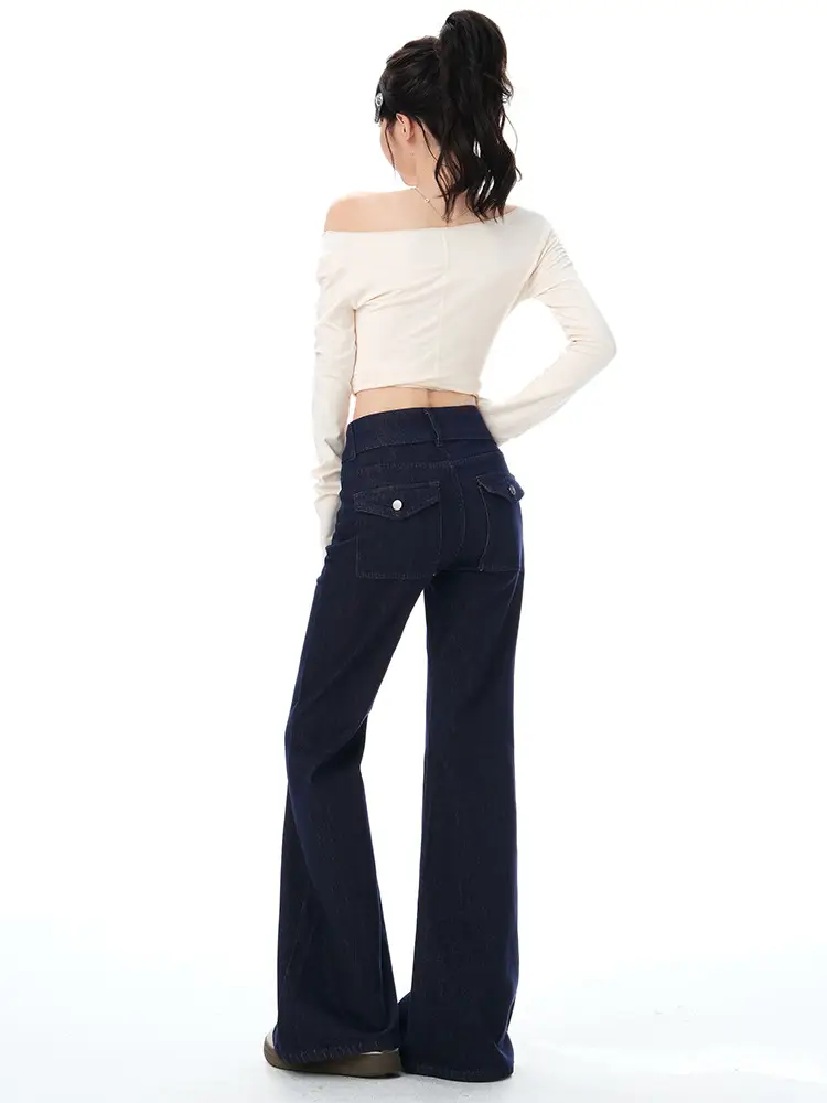 Dark Blue Micro-Flared Jeans for Women 2025