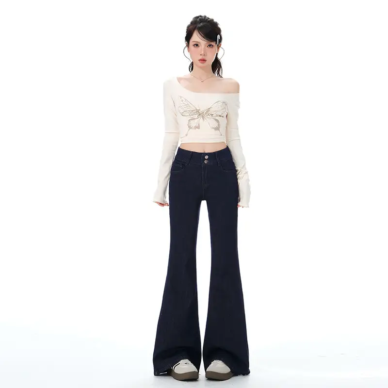 Dark Blue Micro-Flared Jeans for Women 2025