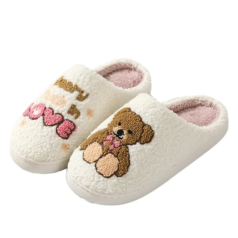 Cross-Border New Style Comfortable Home Warm Winter Cartoon Embroidered Bear Cotton Slippers for Men and Women Couples Indoor Cotton Slippers
