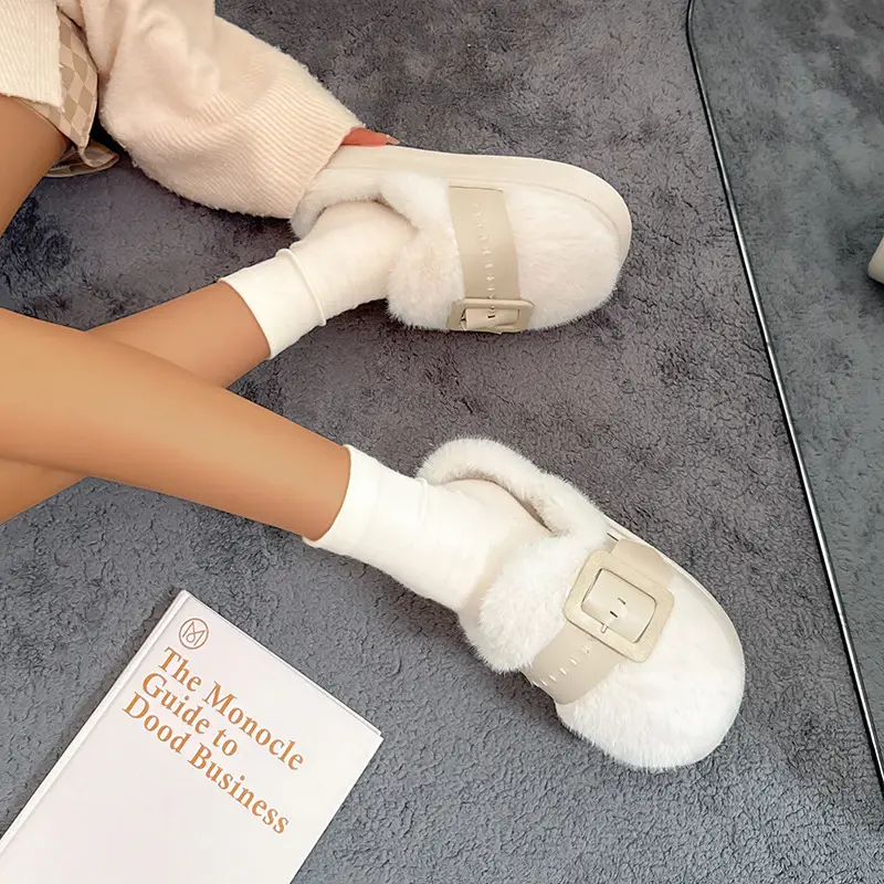 Women Cross-Border Furry Slippers Winter Warm Belt Buckle - Image 6