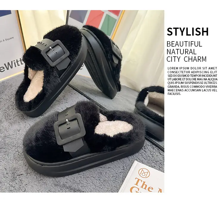 Women Cross-Border Furry Slippers Winter Warm Belt Buckle — feature 7