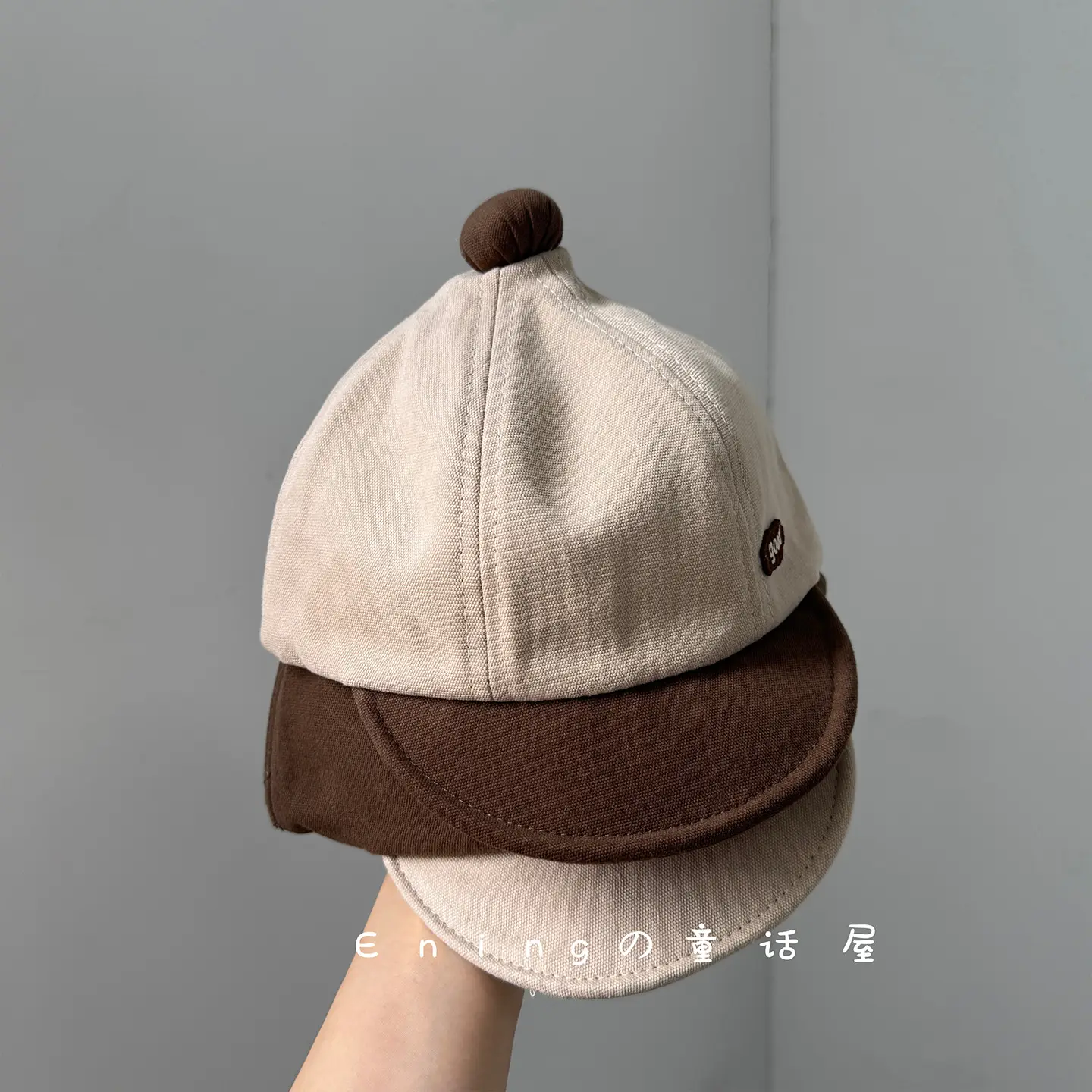 Cotton Linen Baby Cap Red Trim Peaked Spring Autumn - Image 6