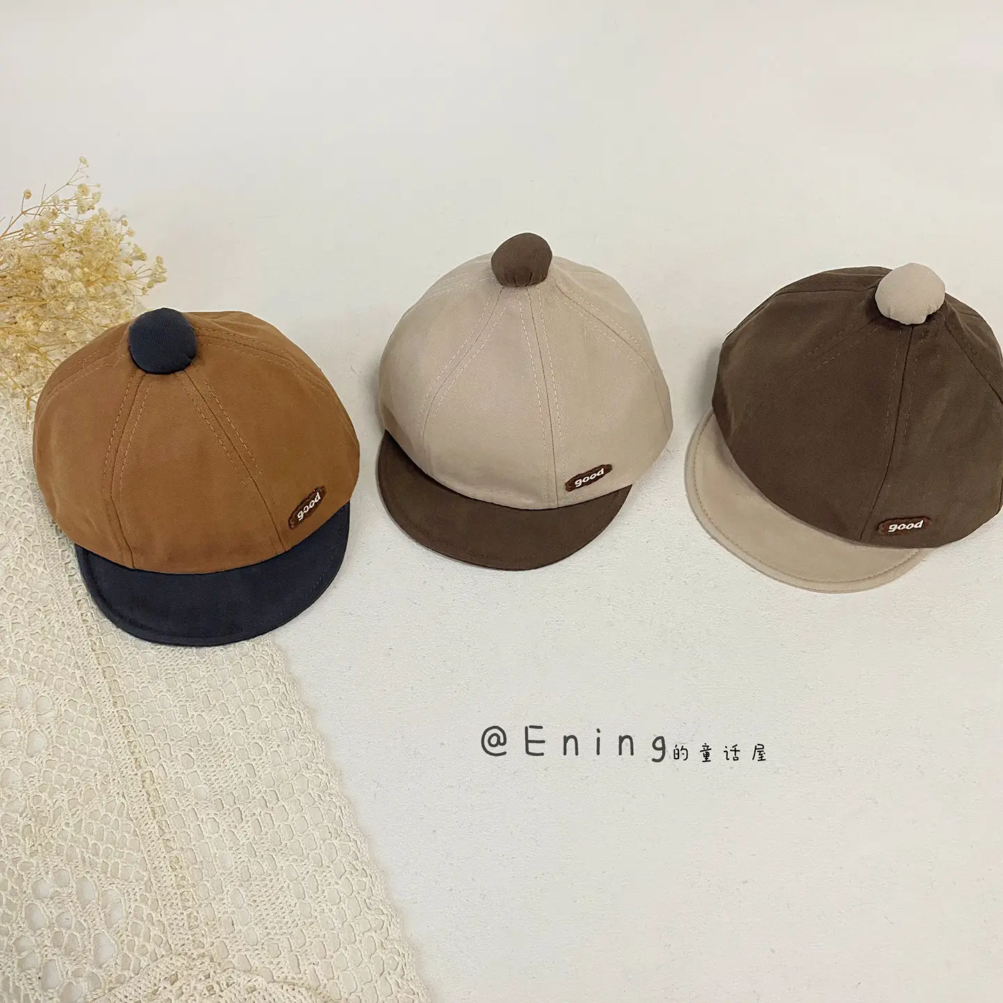 Cotton Linen Baby Cap Red Trim Peaked Spring Autumn - Image 8