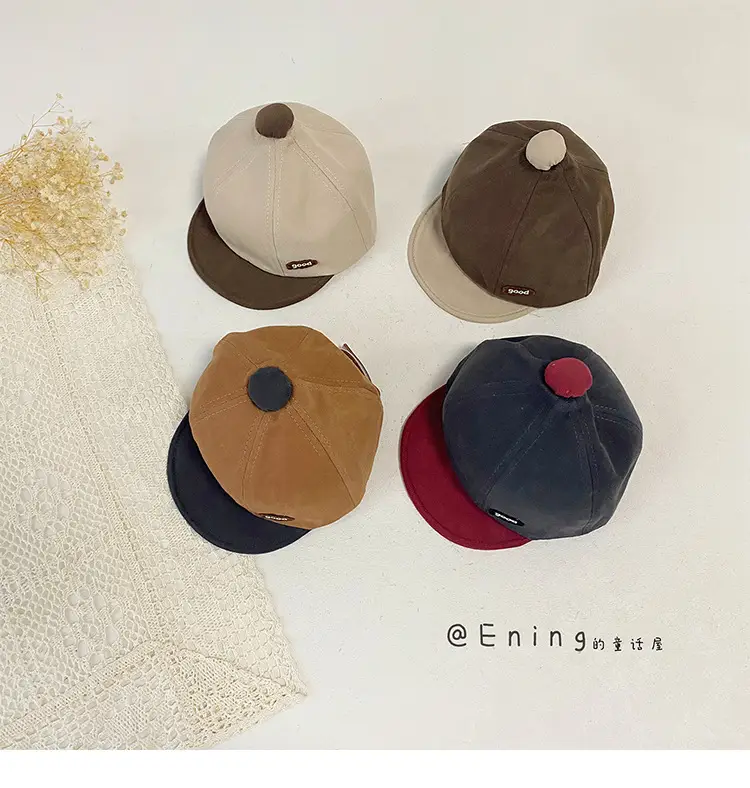 Cotton Linen Baby Cap Red Trim Peaked Spring Autumn — feature 10