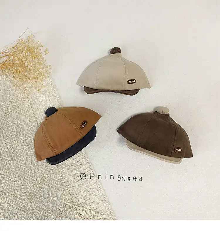 Cotton Linen Baby Cap Red Trim Peaked Spring Autumn — feature 11