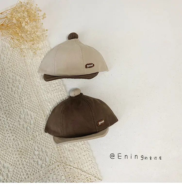Cotton Linen Baby Cap Red Trim Peaked Spring Autumn — feature 13