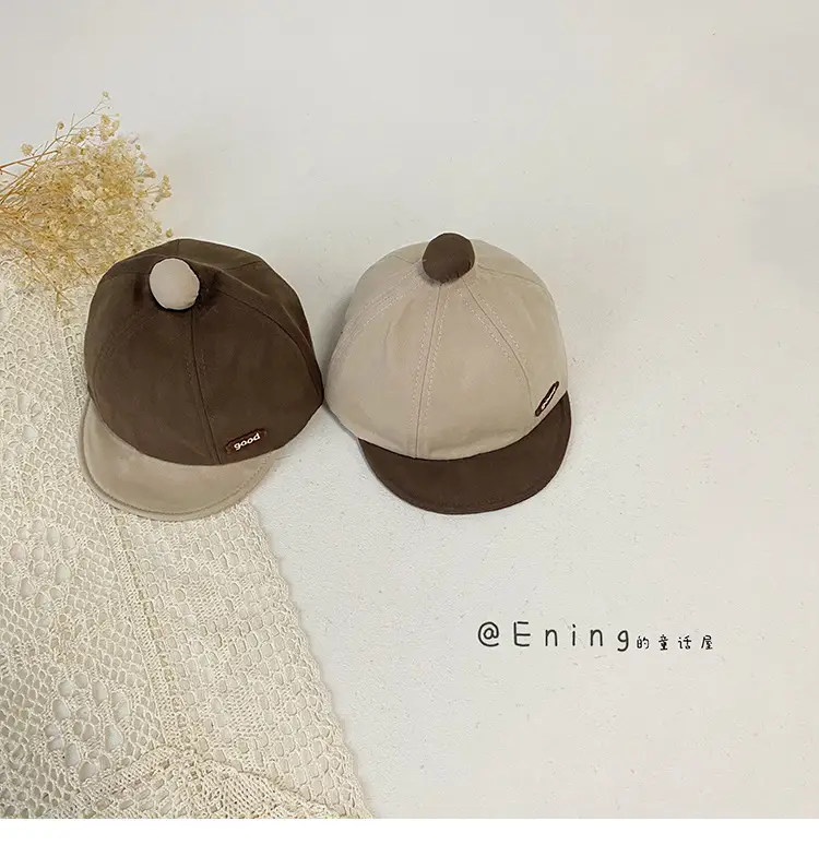 Cotton Linen Baby Cap Red Trim Peaked Spring Autumn — feature 14