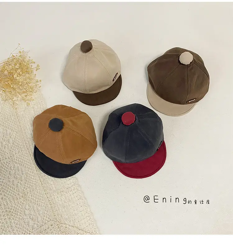 Cotton Linen Baby Cap Red Trim Peaked Spring Autumn — feature 15