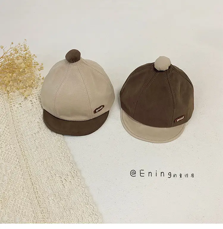 Cotton Linen Baby Cap Red Trim Peaked Spring Autumn — feature 16