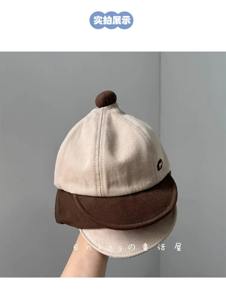 Cotton Linen Baby Cap Red Trim Peaked Spring Autumn — feature 4