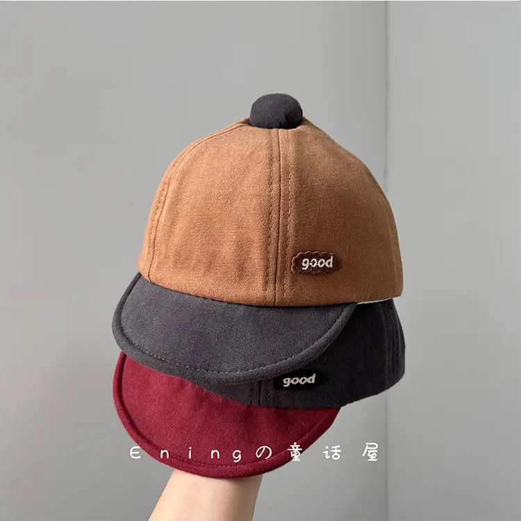 Cotton Linen Baby Cap Red Trim Peaked Spring Autumn — feature 6