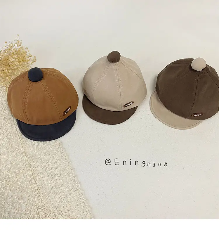 Cotton Linen Baby Cap Red Trim Peaked Spring Autumn — feature 8