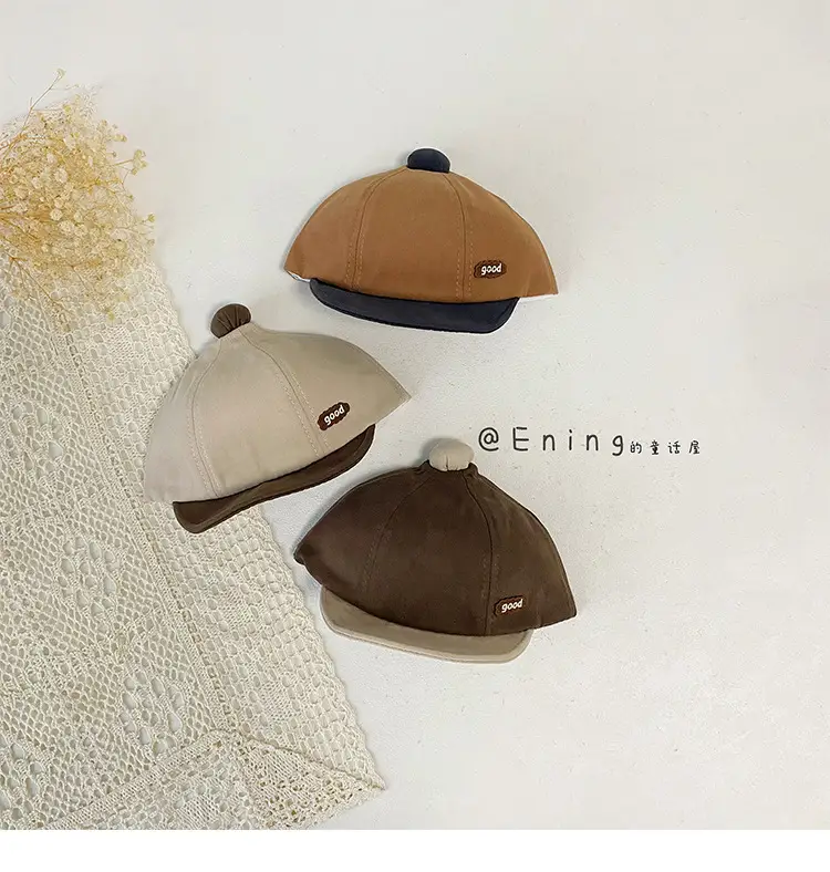 Cotton Linen Baby Cap Red Trim Peaked Spring Autumn — feature 9