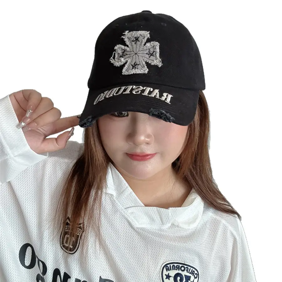 Women's Black Rats Studio Baseball Cap with Embroidered Clover - Image 9