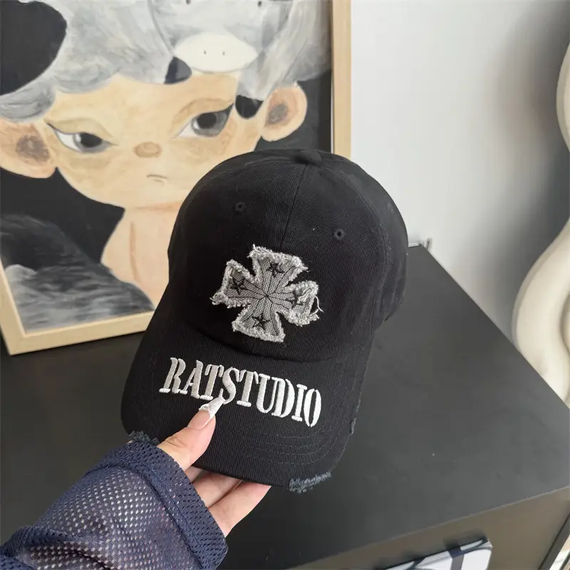 Women's Black Rats Studio Baseball Cap with Embroidered Clover — feature 6