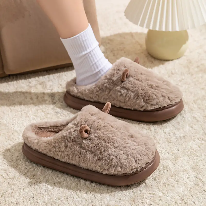 Cute Sheep Horn Cotton Slippers for Women, Autumn and Winter Indoor Home Non-Slip Thick-Soled Plush Maternity Cotton Shoes - Image 5