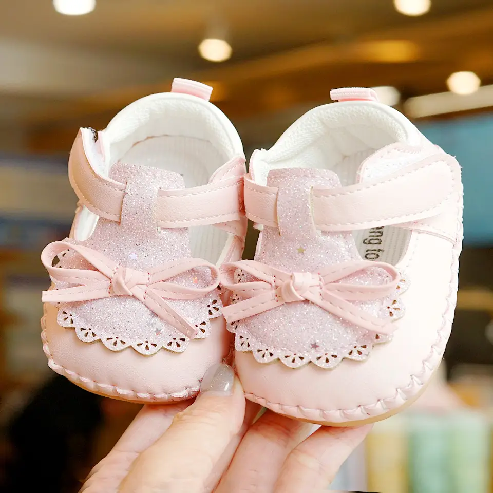 Pink Bow Baby Shoes for 0-1 Years Soft Sole Non-Slip