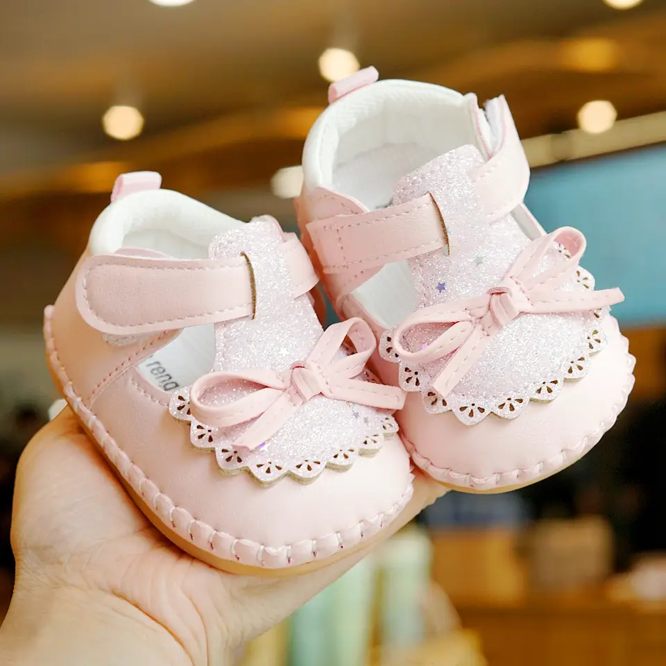Pink Bow Baby Shoes for 0-1 Years Soft Sole Non-Slip