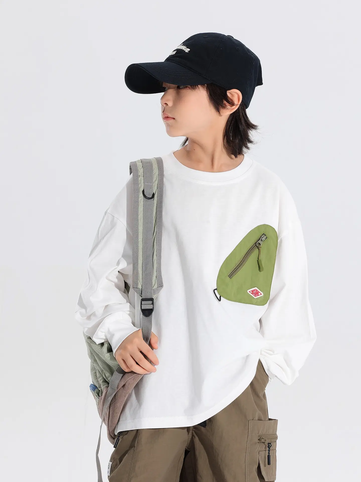 Japanese Style Boys T-Shirt Navy Blue Purple Pocket 2025 - Image 3