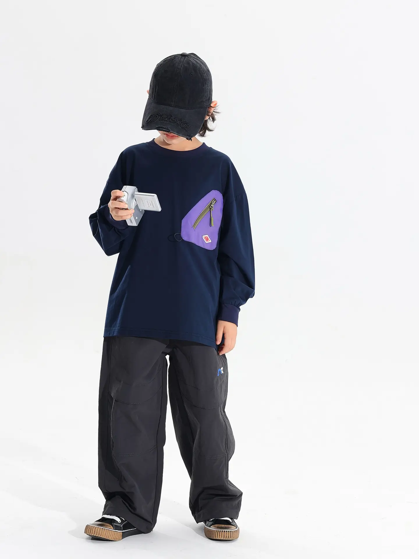 Japanese Style Boys T-Shirt Navy Blue Purple Pocket 2025 - Image 6