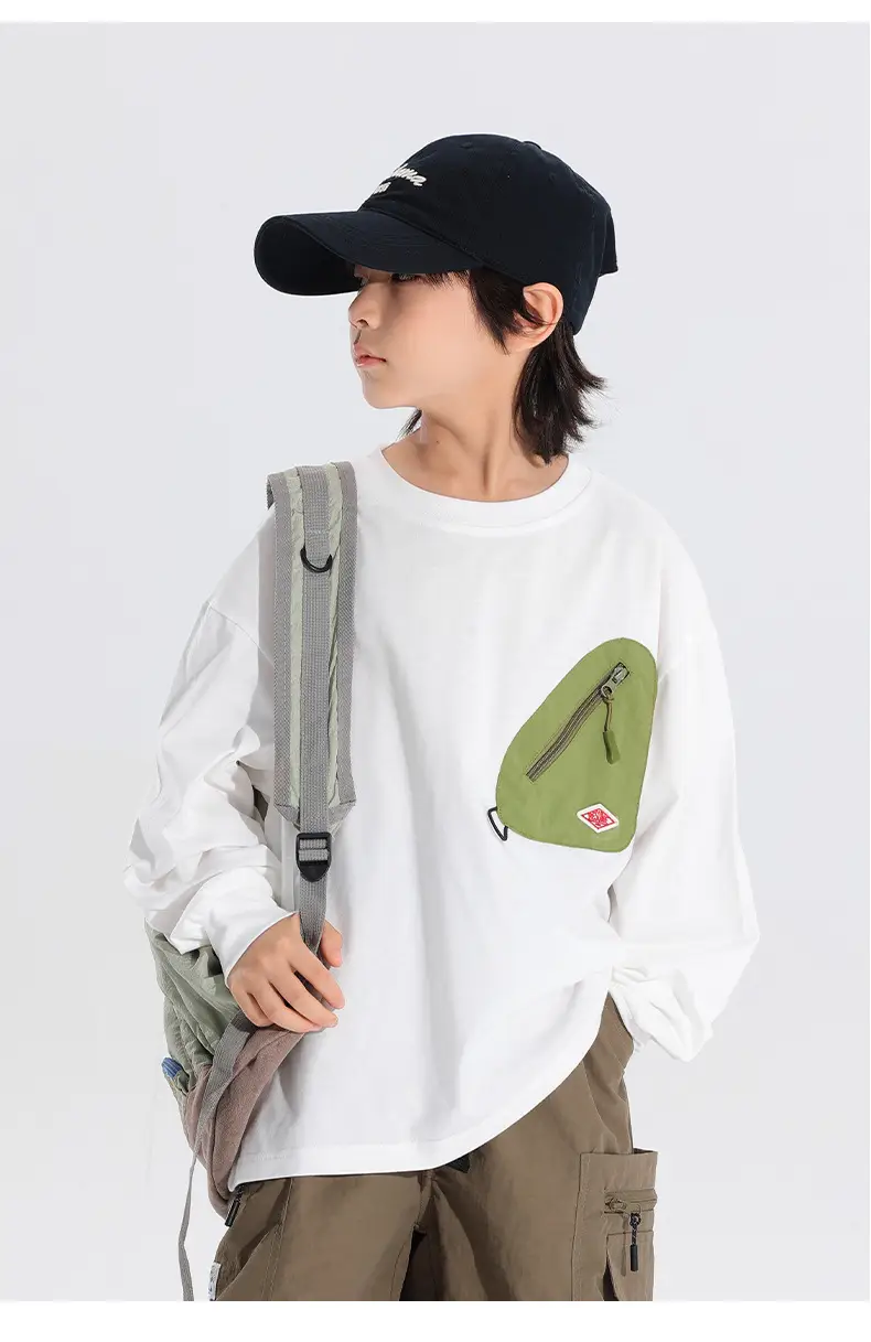 Japanese Style Boys T-Shirt Navy Blue Purple Pocket 2025 — feature 10