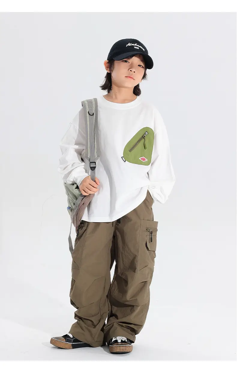 Japanese Style Boys T-Shirt Navy Blue Purple Pocket 2025 — feature 11
