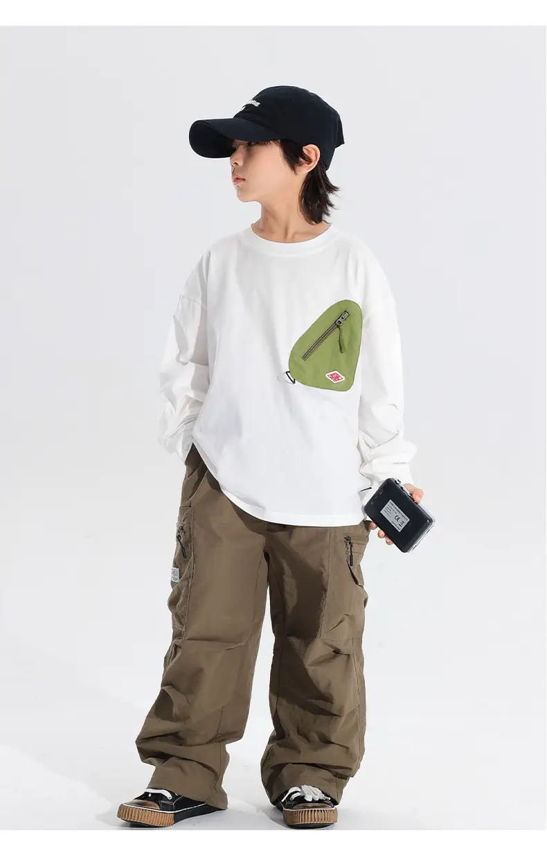 Japanese Style Boys T-Shirt Navy Blue Purple Pocket 2025 — feature 13