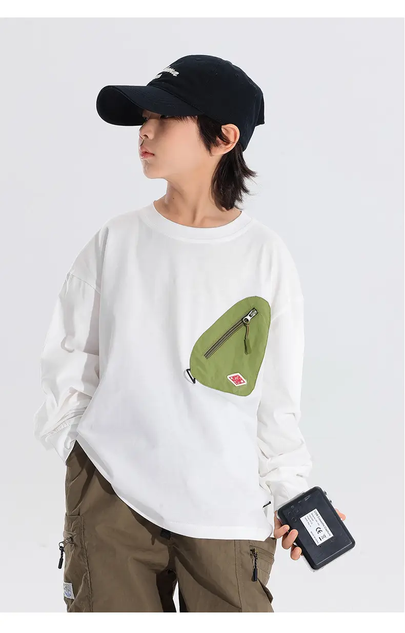 Japanese Style Boys T-Shirt Navy Blue Purple Pocket 2025 — feature 14