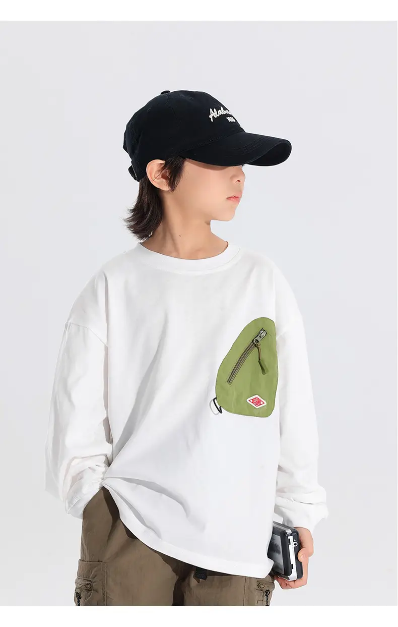 Japanese Style Boys T-Shirt Navy Blue Purple Pocket 2025 — feature 16