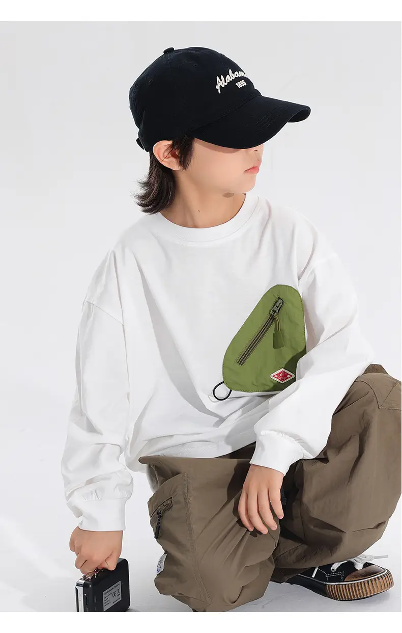 Japanese Style Boys T-Shirt Navy Blue Purple Pocket 2025 — feature 18