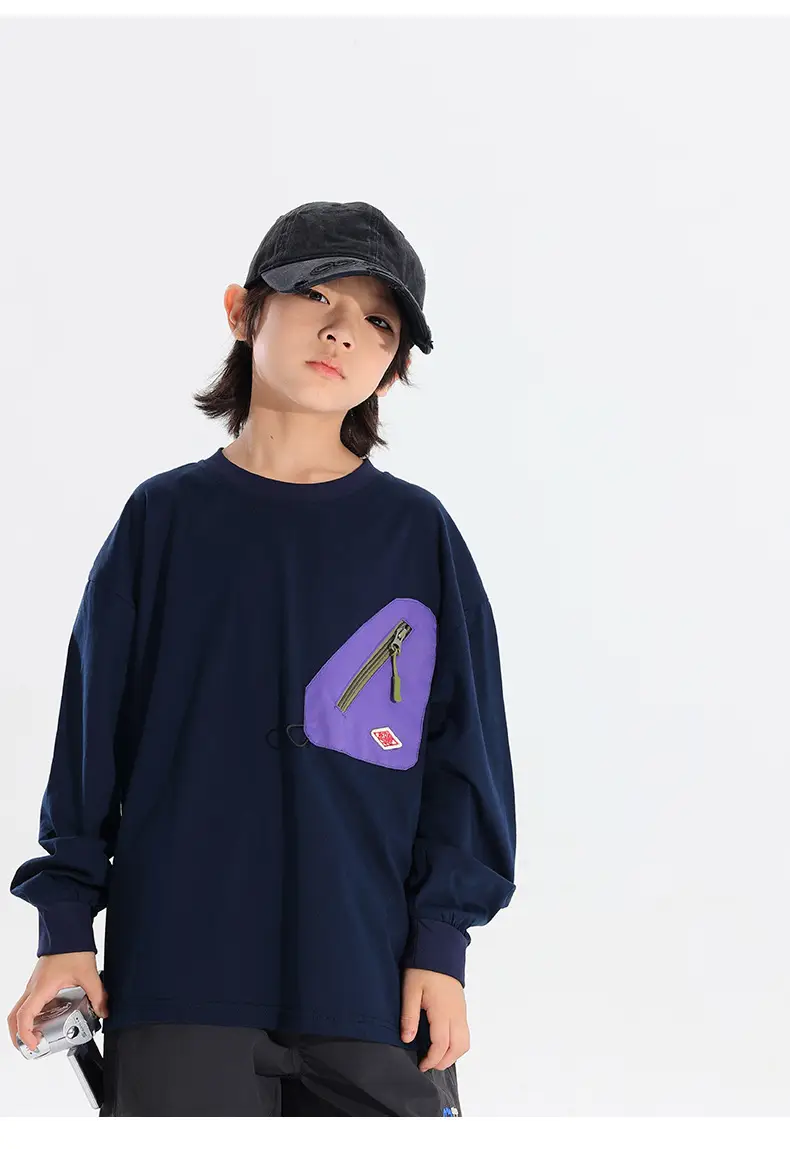 Japanese Style Boys T-Shirt Navy Blue Purple Pocket 2025 — feature 20