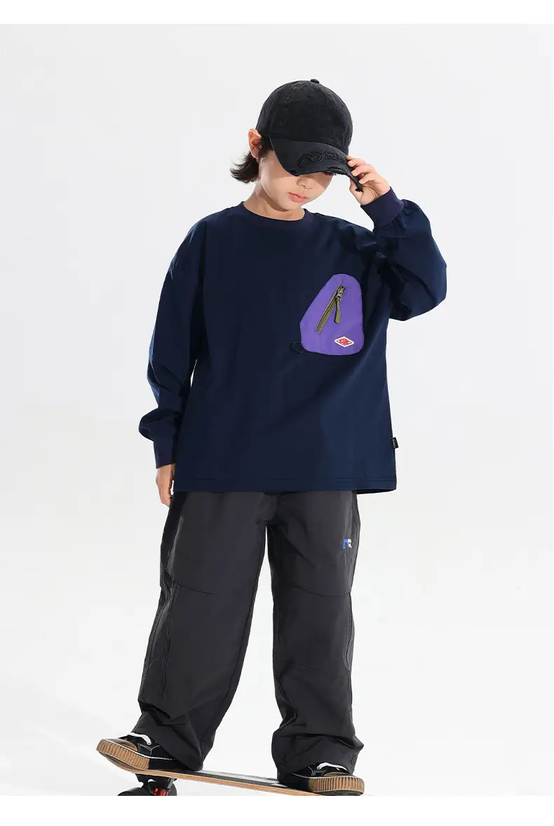 Japanese Style Boys T-Shirt Navy Blue Purple Pocket 2025 — feature 23