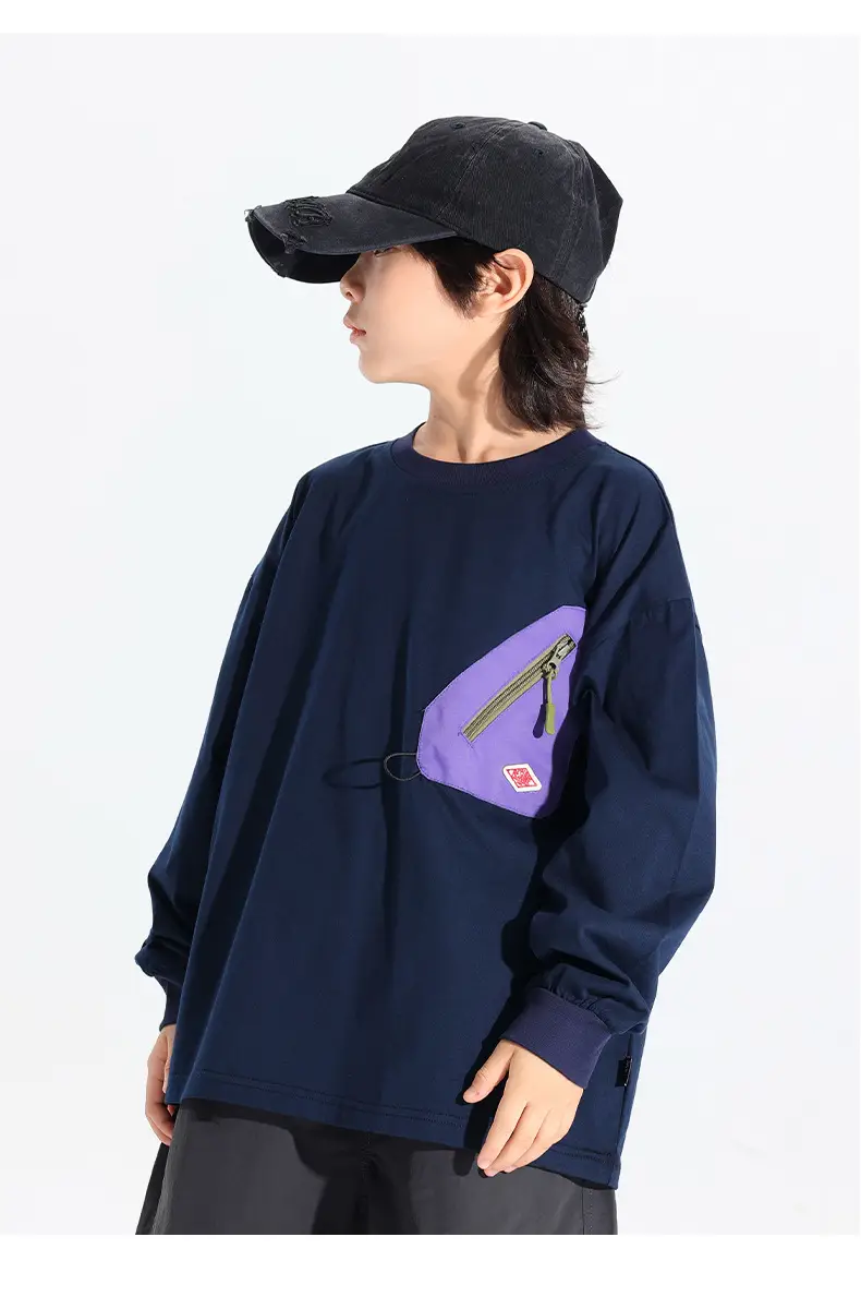 Japanese Style Boys T-Shirt Navy Blue Purple Pocket 2025 — feature 24